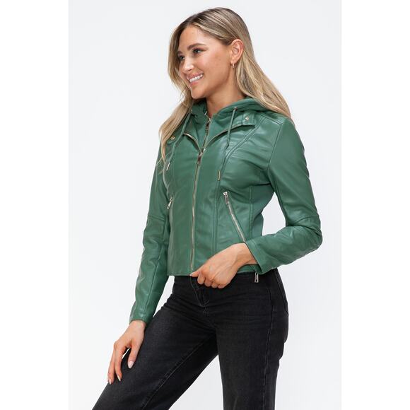 SNOBBISH Green Double Zip Layered Hooded Long Sleeve Jacket NEW Moto Medium - Picture 5 of 10